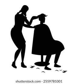 Silhouette of a Barber and Hairdresser in a Salon