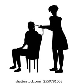 Silhouette of a Barber and Hairdresser in a Salon