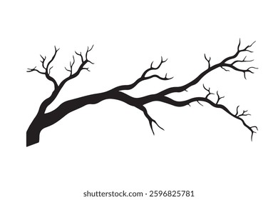 Silhouette of bare tree branch, bough without leaves, fall branch vector icon illustration on white background.
