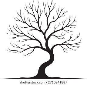 Silueta de un árbol desnudo con ramas intrincadas sobre un fondo blanco. Simple, elegante y adecuado para varios proyectos de diseño.