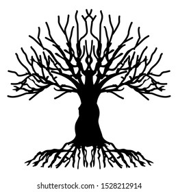 silhouette of a bare tree with isolated roots on a white background, suitable for logo design and the environment