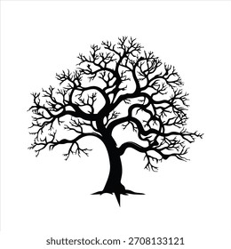 Silhouette eines nackten Baumes, perfekt zur Illustration von Natur, Jahreszeiten und ökologischen Konzepten auf Weiß
