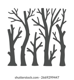 Silhueta de árvores de inverno nuas - Projeto de arte de linha de floresta minimalista