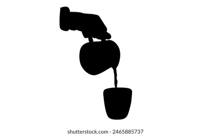 silhouette of barista making coffee, pouring milk or hot water into a cup