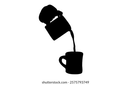 silhouette of barista making coffee, pouring milk or hot water into a cup