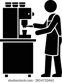Silhouette Barista Operating Espresso Coffee Machine Preparing Hot Drink in Cafe Shop with Professional Equipment Illustration

