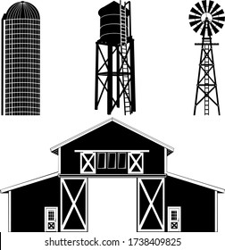 silhouette of a barn building