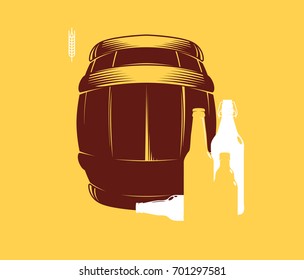 Silhouette of barrels and beer bottles, vector illustration