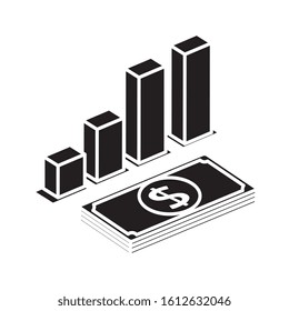 silhouette of bars statistical with stack bills isolated icon vector illustration design
