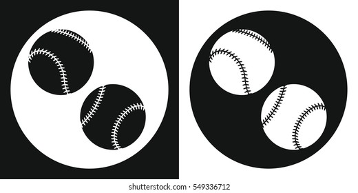 Silhouette baseball ball on a black and white background. Sports Equipment. Vector Illustration
