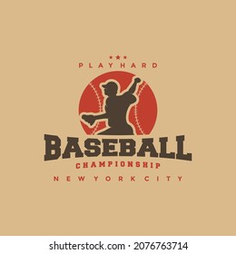 Silhouette Baseball logo vector illustration or emblem template