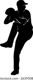 A silhouette of baseball pitcher in mid throw, capturing dynamic motion and focus of sport