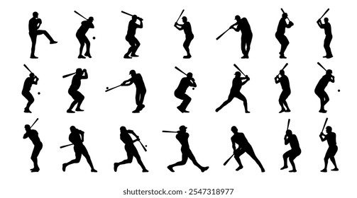 Silhouette of baseball player, body shape of people doing sport activity related to tournament or championship