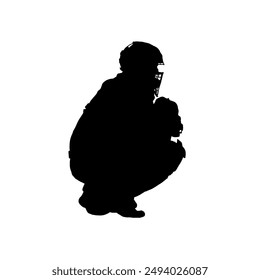 silhouette of baseball player, catcher - vector illustration