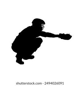 silhouette of baseball player, catcher - vector illustration
