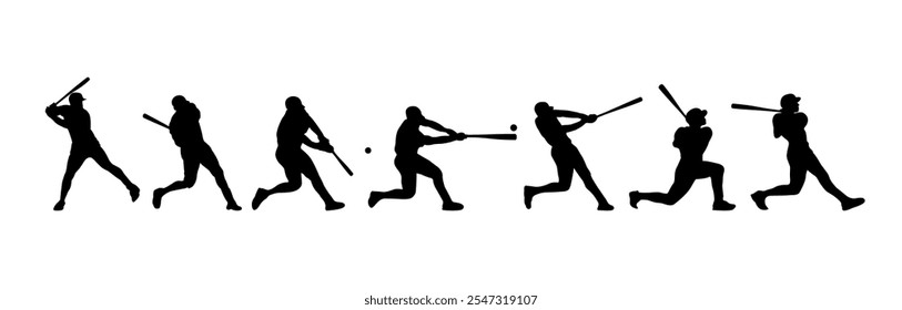 Silhouette of baseball player hit the ball process