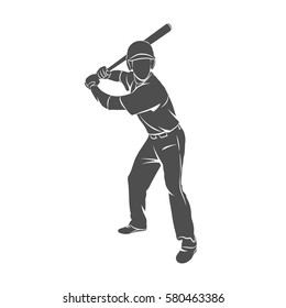 Silhouette baseball player hit the ball on a white background. Vector illustration.