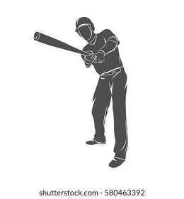 Silhouette baseball player hit the ball on a white background. Vector illustration.