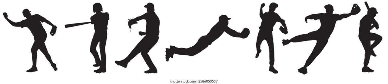 silhouette of baseball player, pitcher and hitter. 