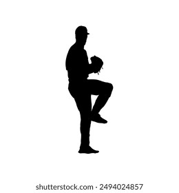 silhouette of baseball player, pitcher - vector illustration