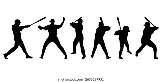 silhouette of baseball player pose, A set silhouette of baseball players