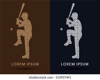 Silhouette Baseball Player, ready to hit a ball, designed using geometric shape, logo, symbol, icon, graphic, vector.
