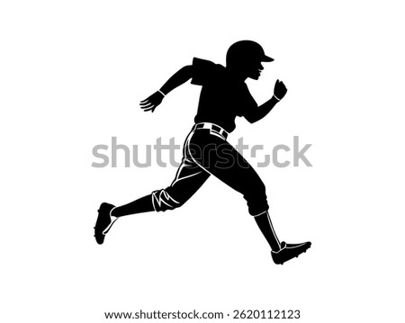 Silhouette of a Baseball Player Running,  A dynamic silhouette of a baseball player in a full sprint vector illustration design. baseball player, running, speed, athlete, sport, fast, silhouette, blac