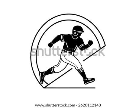Silhouette of a Baseball Player Running,  A dynamic silhouette of a baseball player in a full sprint vector illustration design. baseball player, running, speed, athlete, sport, fast, silhouette, blac