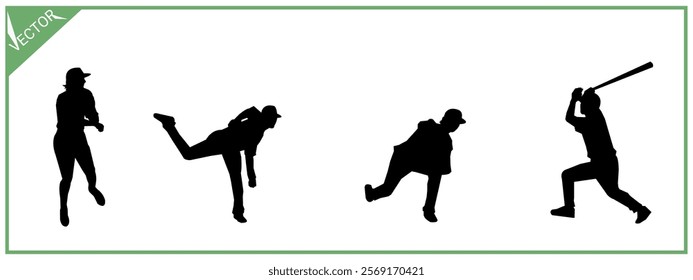 Silhouette of baseball player. Sports, hobbies. Vector illustration.