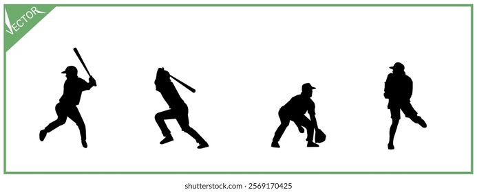 Silhouette of baseball player. Sports, hobbies. Vector illustration.