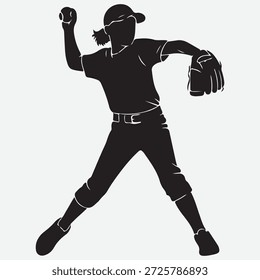 Silueta de un diseño de Vector de jugador de béisbol sobre fondo blanco