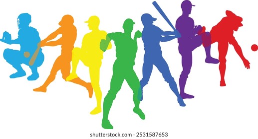 Silhouette baseball or softball player set. Active sports people healthy players fitness silhouettes concept.