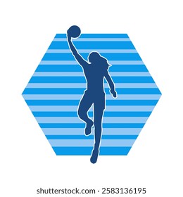 Silhouette of a basket ball player in action pose. Silhouette of a female basket ball athlete.