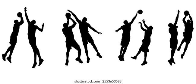 silhouette of a Basketball Block Shot.vector illustration of a basketball player blocking a shot