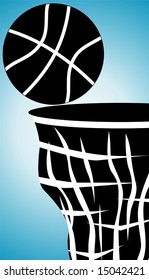 silhouette of a basketball and net	
