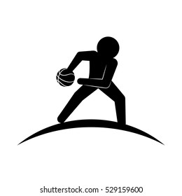 silhouette of basketball player with ball icon over white background. vector illustration