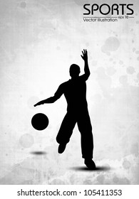 Silhouette of basketball player and ball on grungy grey abstract background. EPS10