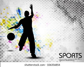 Silhouette of basketball player and ball on grungy colorful abstract background. EPS10