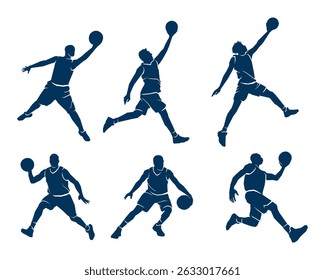 silhouette basketball player collection on white background