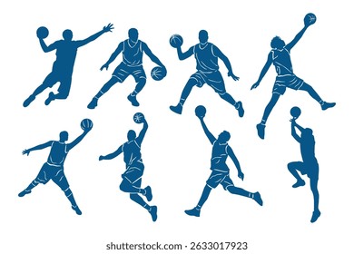 silhouette basketball player collection set simple design