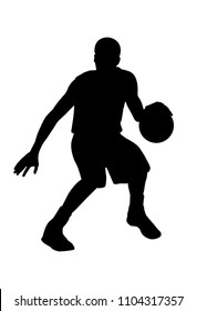 silhouette basketball player  dribbling the ball