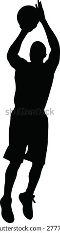 Silhouette of a basketball player jumping to shoot the ball