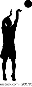 Silhouette of a basketball player on a white background