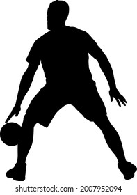 Silhouette of a basketball player on a white background