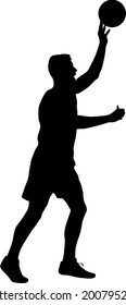Silhouette of a basketball player on a white background