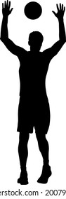 Silhouette of a basketball player on a white background
