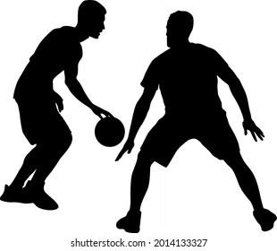 Silhouette of a basketball player on a white background.