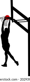 Silhouette of a basketball player on a white background