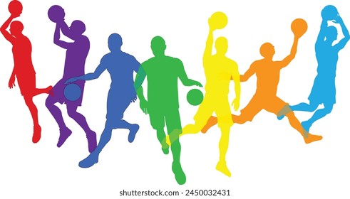 Silhouette basketball player set. Active sports people healthy players fitness silhouettes concept.