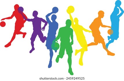 Juego de jugador de baloncesto de silueta. Gente deportiva activa jugadores saludables concepto de siluetas de fitness.